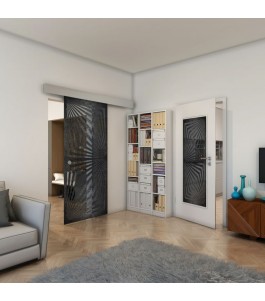 Glasschiebetür ECO-LINE - Fineprint Model 070 Schwarz auf Grauglas