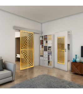 Glasschiebetür ECO-LINE - Fineprint Model 070 Gold auf Grauglas
