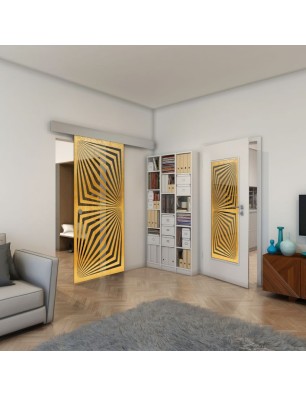 Glasschiebetür ECO-LINE - Fineprint Model 070 Gold auf Grauglas