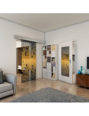 Glasschiebetür ECO-LINE - Fineprint Model 072 Gold auf Grauglas