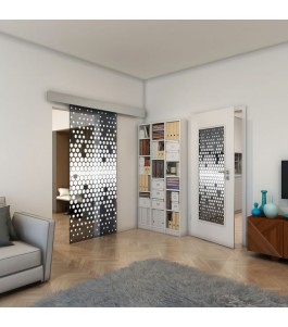 Glasschiebetür ECO-LINE - Fineprint Model 072 Weiss auf Grauglas