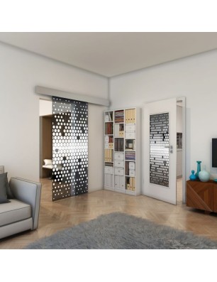 Glasschiebetür ECO-LINE - Fineprint Model 072 Weiss auf Grauglas