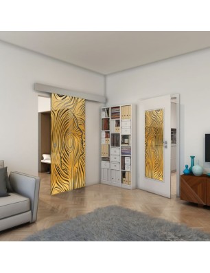 Glasschiebetür ECO-LINE - Fineprint Model 074 Gold auf Grauglas