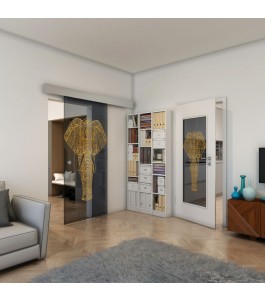 Glasschiebetür ECO-LINE - Fineprint Model 078 Gold auf Grauglas