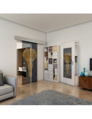 Glasschiebetür ECO-LINE - Fineprint Model 078 Gold auf Grauglas