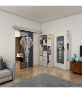 Glasschiebetür ECO-LINE - Fineprint Model 078 Weiss auf Grauglas
