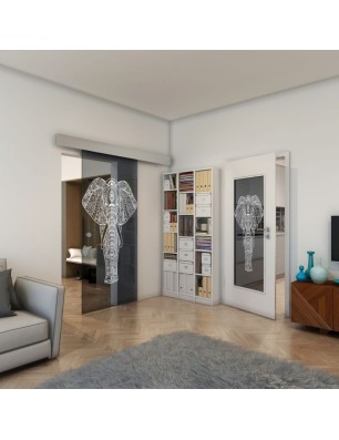 Glasschiebetür ECO-LINE - Fineprint Model 078 Weiss auf Grauglas