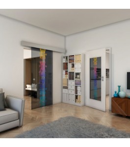 Glasschiebetür ECO-LINE - Fineprint Model 081 Verlauf auf Grauglas