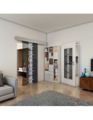 Glasschiebetür ECO-LINE - Fineprint Model 081 Weiss auf Grauglas