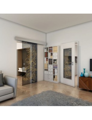 Glasschiebetür ECO-LINE - Fineprint Model 082 Gold auf Grauglas