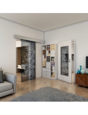 Glasschiebetür ECO-LINE - Fineprint Model 082 Weiss auf Grauglas