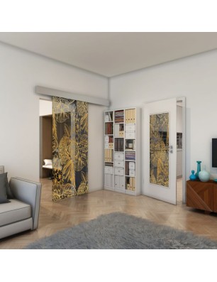 Glasschiebetür ECO-LINE - Fineprint Model 083 Gold auf Grauglas