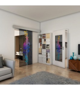 Glasschiebetür ECO-LINE - Fineprint Model 085 Verlauf auf Grauglas