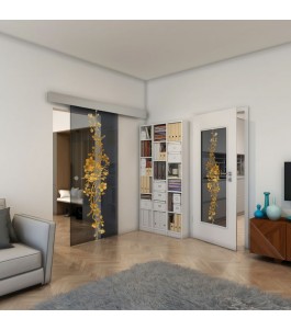Glasschiebetür ECO-LINE - Fineprint Model 085 Gold auf Grauglas