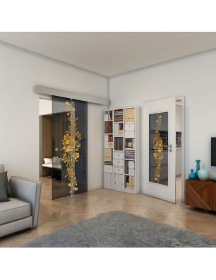 Glasschiebetür ECO-LINE - Fineprint Model 085 Gold auf Grauglas