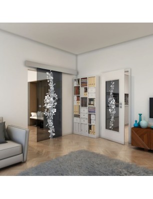 Glasschiebetür ECO-LINE - Fineprint Model 085 Weiss auf Grauglas