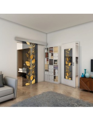 Glasschiebetür ECO-LINE - Fineprint Model 086 Gold auf Grauglas