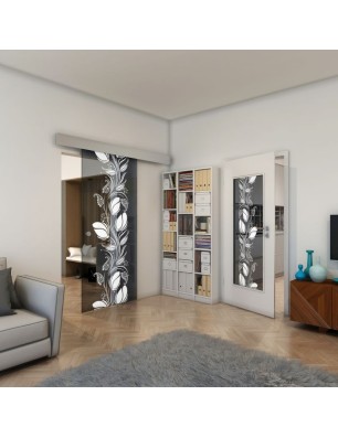 Glasschiebetür ECO-LINE - Fineprint Model 086 Weiss auf Grauglas