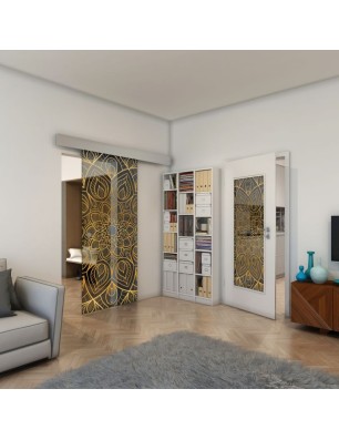 Glasschiebetür ECO-LINE - Fineprint Model 087 Gold auf Grauglas