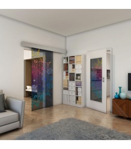 Glasschiebetür ECO-LINE - Fineprint Model 088 Verlauf auf Grauglas