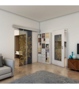 Glasschiebetür ECO-LINE - Fineprint Model 088 Gold auf Grauglas