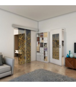 Glasschiebetür ECO-LINE - Fineprint Model 089 Gold auf Grauglas