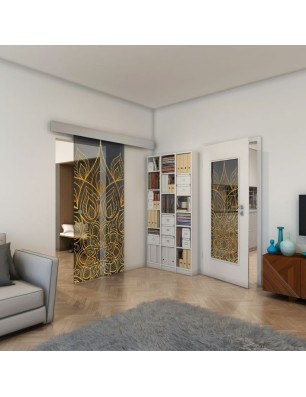 Glasschiebetür ECO-LINE - Fineprint Model 089 Gold auf Grauglas