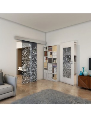Glasschiebetür ECO-LINE - Fineprint Model 089 Weiss auf Grauglas