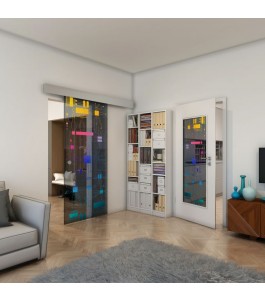 Glasschiebetür ECO-LINE - Fineprint Model 092 Verlauf auf Grauglas