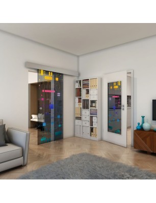 Glasschiebetür ECO-LINE - Fineprint Model 092 Verlauf auf Grauglas