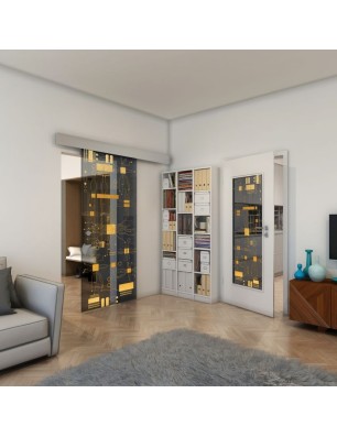 Glasschiebetür ECO-LINE - Fineprint Model 092 Gold auf Grauglas