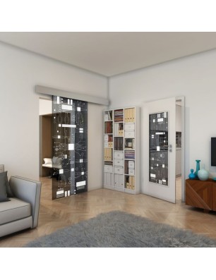 Glasschiebetür ECO-LINE - Fineprint Model 092 Weiss auf Grauglas