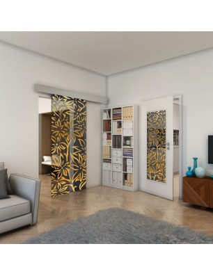 Glasschiebetür ECO-LINE - Fineprint Model 095 Gold auf Grauglas