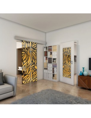 Glasschiebetür ECO-LINE - Fineprint Model 096 Gold auf Grauglas