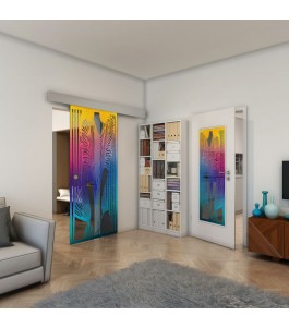 Glasschiebetür ECO-LINE - Fineprint Model 097 Verlauf auf Grauglas