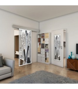 Glasschiebetür ECO-LINE - Fineprint Model 097 Weiss auf Grauglas