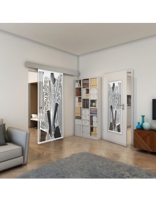 Glasschiebetür ECO-LINE - Fineprint Model 097 Weiss auf Grauglas