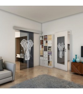 Glasschiebetür ECO-LINE - Fineprint Model 098 Weiss auf Grauglas