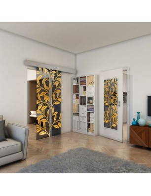 Glasschiebetür ECO-LINE - Fineprint Model 099 Gold auf Grauglas
