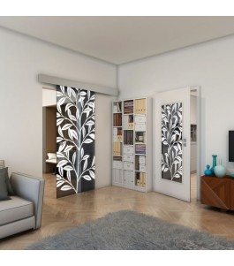 Glasschiebetür ECO-LINE - Fineprint Model 099 Weiss auf Grauglas
