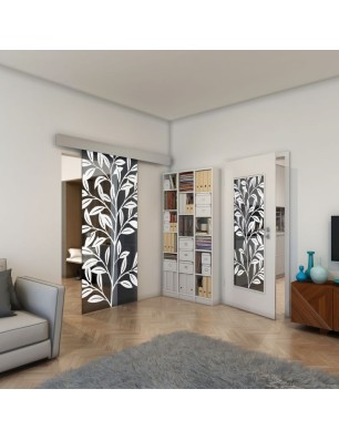 Glasschiebetür ECO-LINE - Fineprint Model 099 Weiss auf Grauglas