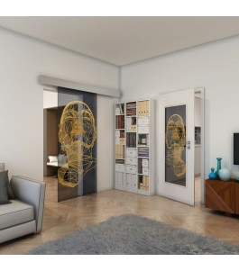 Glasschiebetür ECO-LINE - Fineprint Model 103 Gold auf Grauglas