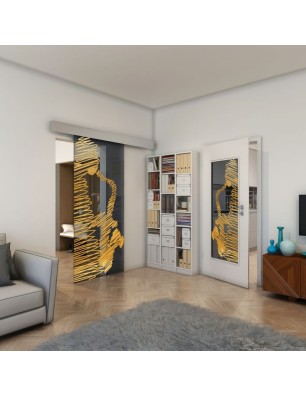 Glasschiebetür ECO-LINE - Fineprint Model 106 Gold auf Grauglas