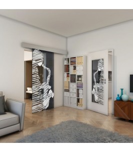 Glasschiebetür ECO-LINE - Fineprint Model 106 Weiss auf Grauglas