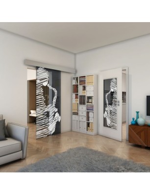 Glasschiebetür ECO-LINE - Fineprint Model 106 Weiss auf Grauglas