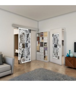 Glasschiebetür ECO-LINE - Fineprint Model 108 Weiss auf Grauglas