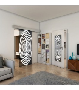 Glasschiebetür ECO-LINE - Fineprint Model 109 Weiss auf Grauglas