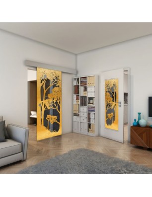 Glasschiebetür ECO-LINE - Fineprint Model 110 Gold auf Grauglas