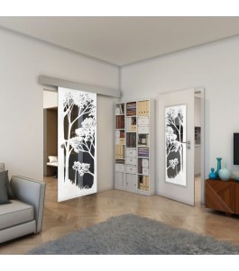 Glasschiebetür ECO-LINE - Fineprint Model 110 Weiss auf Grauglas