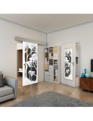 Glasschiebetür ECO-LINE - Fineprint Model 110 Weiss auf Grauglas
